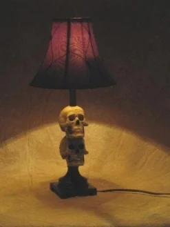 "Desk Lamp With 2 Mini-Skulls And Antique Shade" Haunted House Lighting 5 "Desk Lamp With 2 Mini-Skulls And Antique Shade" Haunted House Lighting -TerrorCraft Shop desk lamp with 2 mini skulls and antique shade haunted house lighting 23696427969