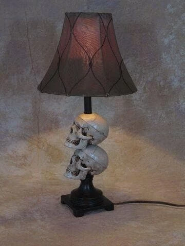 "Desk Lamp With 2 Mini-Skulls And Antique Shade" Haunted House Lighting 2 "Desk Lamp With 2 Mini-Skulls And Antique Shade" Haunted House Lighting - Image 2