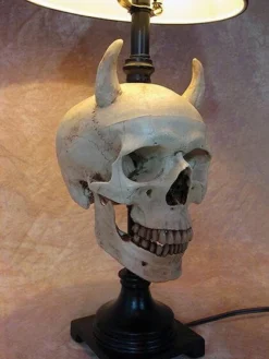 "Desk Lamp With Devil Skull And Bone Shade" Haunted House Lighting -TerrorCraft Shop desk lamp with devil skull and bone shade haunted house lighting 23613370305