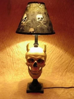 "Desk Lamp With Devil Skull And Bone Shade" Haunted House Lighting -TerrorCraft Shop desk lamp with devil skull and bone shade haunted house lighting 23613372289