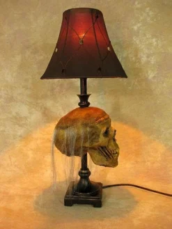 "Desk Lamp With Life-size Corpse Head And Antique Shade" Haunted House Lighting -TerrorCraft Shop desk lamp with life size corpse head and antique shade haunted house lighting 23613426881