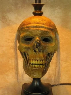 "Desk Lamp With Life-size Corpse Head And Antique Shade" Haunted House Lighting -TerrorCraft Shop desk lamp with life size corpse head and antique shade haunted house lighting 23613428481