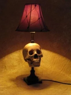 "Desk Lamp With Life-size Skull And Antique Shade" Haunted House Lighting -TerrorCraft Shop desk lamp with life size skull and antique shade haunted house lighting 23696458689