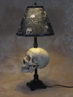 "Desk Lamp With Life-size Skull And Bone Shade" Haunted House Lighting -TerrorCraft Shop desk lamp with life size skull and bone shade haunted house lighting 23613604417