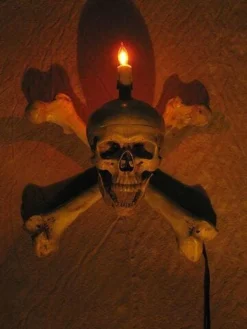 "Skull/Femur Bone Wall Sconce" Haunted House Lighting -TerrorCraft Shop skull femur bone wall sconce haunted house lighting 23613103873