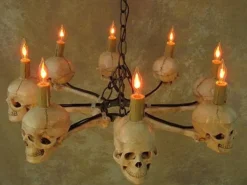 "Wagon Wheel Skull Chandelier" Haunted House Lighting -TerrorCraft Shop wagon wheel skull chandelier haunted house lighting 23613684737