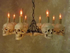 "Wagon Wheel Skull Chandelier" Haunted House Lighting -TerrorCraft Shop wagon wheel skull chandelier haunted house lighting 23613688001